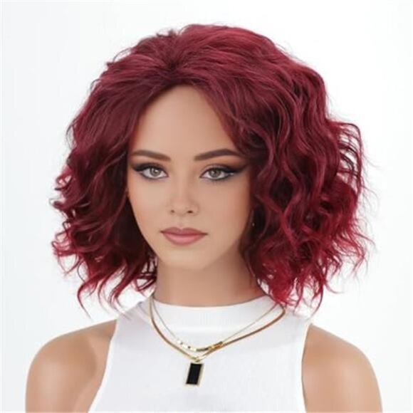 Burgundy to Red Layered Short Wavy Bob Wigs for Women Side Part Wine